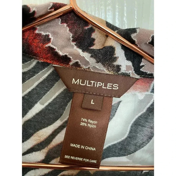 MULTIPLES Multicolor Long Sleeve Collared Print Zip Up Top Size Large - Picture 2 of 3